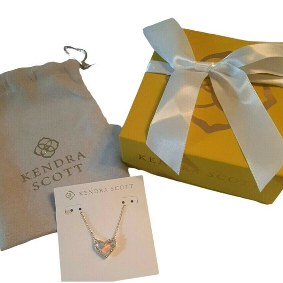 Kendra Scott Ari Heart Choker Pendant Necklace Gold Dichroic Glass Ellen's Box